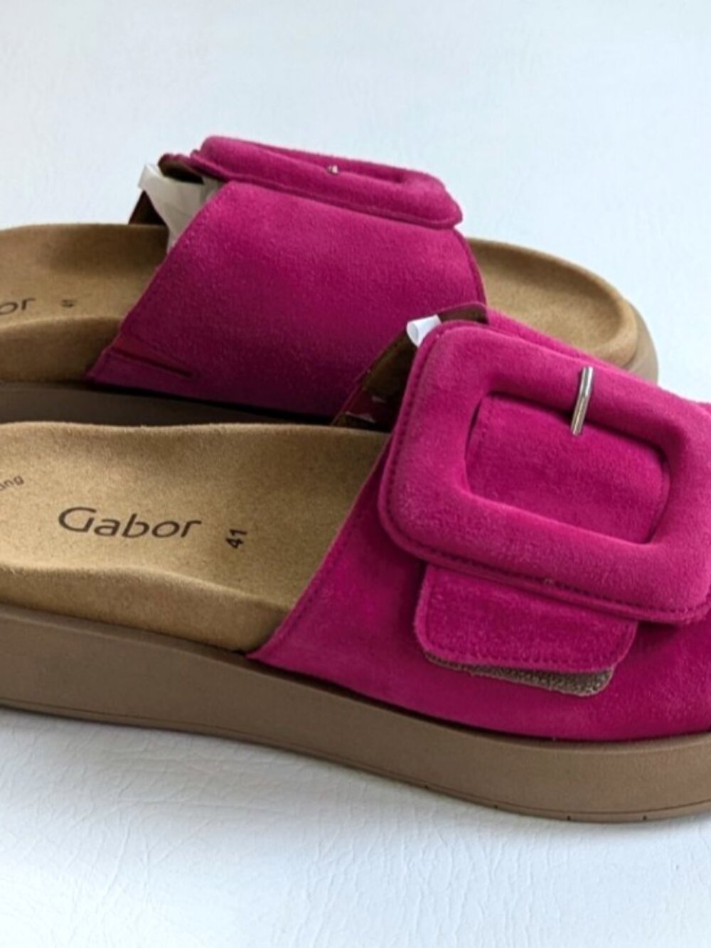 Gabor Adios Slides Sandals Suede Hot Pink 41/10 Big Buckle Barbiecore